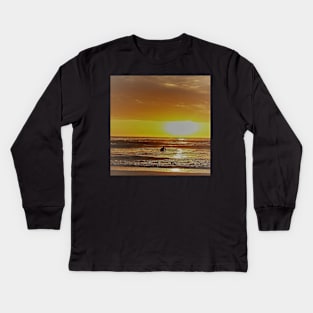 Surfer Watching Sunrise On Cocoa Beach, FL Kids Long Sleeve T-Shirt